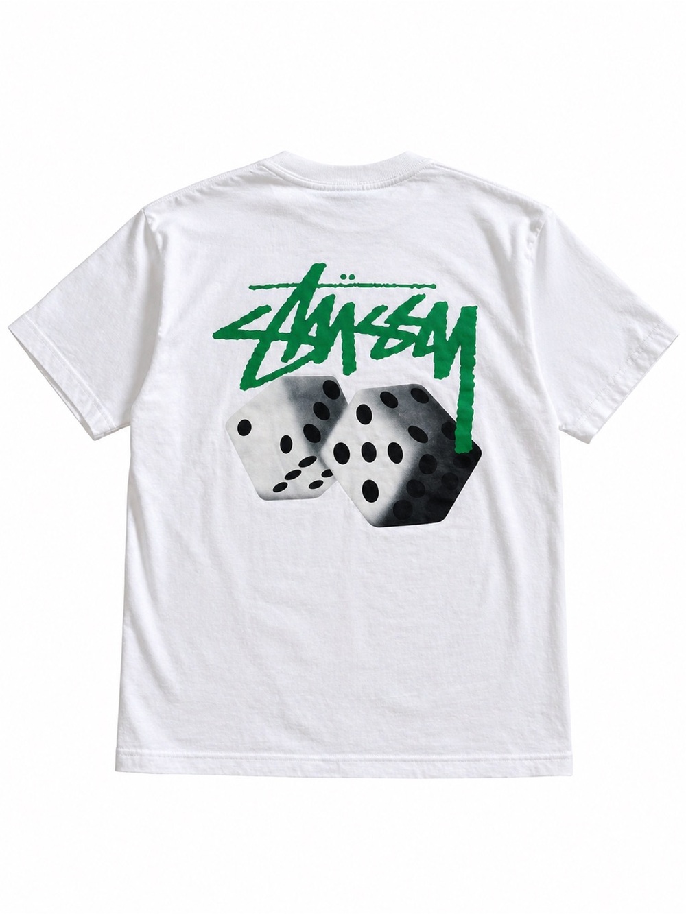 Stussy Dice Graphic Tee White Green Logo Sz Small